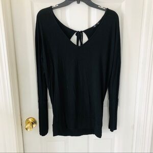 ALLEN B. Black long sleeve open back tie back shirt Size medium